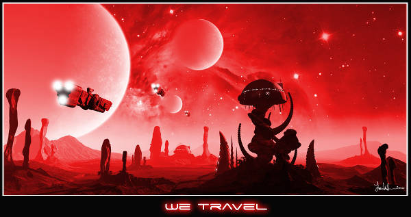 We Travel - stylised space scape by Joe Vinton