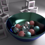 Iray render DAZ Studio - still lifebl - various balls inside a metal dish